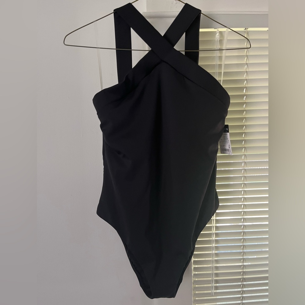 Ralph Lauren Black Halter strap one piece bathing suit, size 12